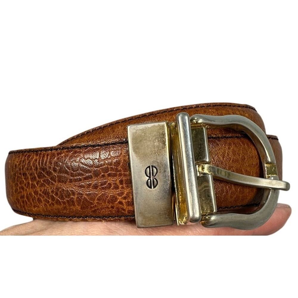 Bill Blass Reversible Leather Belt Two Tone Buckle Logo Brown Tan Size 40
